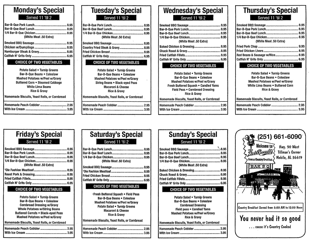 Menus Dick Russells BBQ